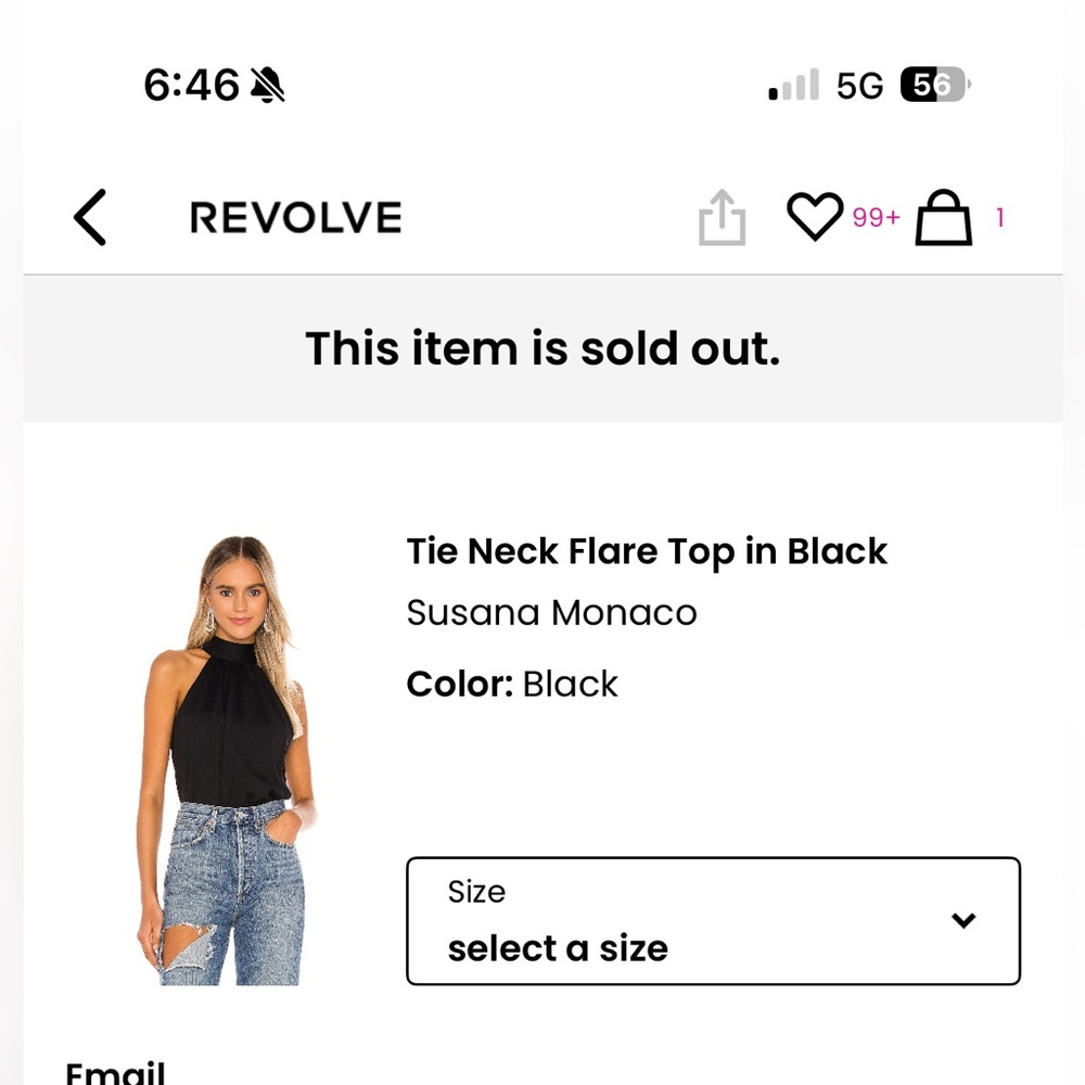 Susana Monaco Black Tie Neck Flare Top